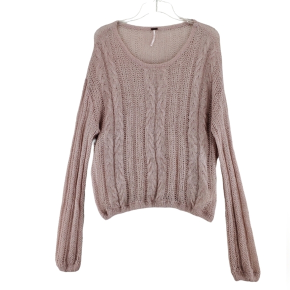 Free People Knit Sweater Top XS Angel Soft Frappucino Latte Mauve Drop Shoulder - Picture 11 of 12